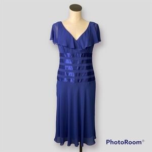 Liz Claiborne Flounce Flutter Sleeve Cobalt Blue Chiffon Orchestral Dress Size 4